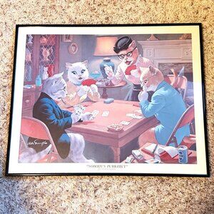 Arthur Sarnoff Nobody’s Purr‑fect Cats Playing Cards Signed Framed Print 27x21